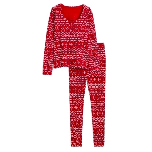 NWOT- H&M Red Print Holidays Pajama Set. Size: small - Picture 2 of 8